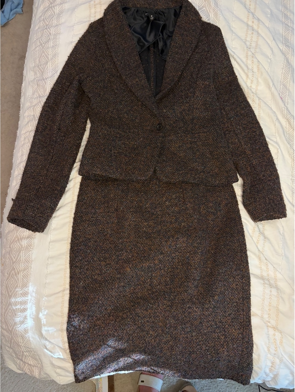Willi Smith Brown Bouclé Two-Piece Skirt Suit Women’s Medium